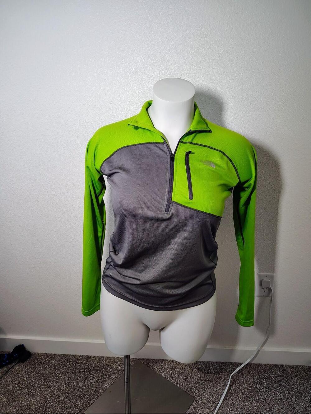 The North Face Mens US L Flashdry Neon Green Gray Long Sleve athletic Gym Unisex